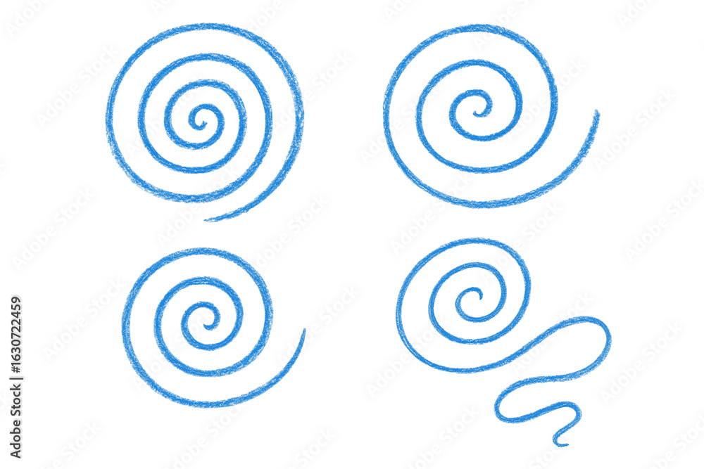 Poster four blue spiral shapes and a curved line are displayed on a transparent background, providing versa