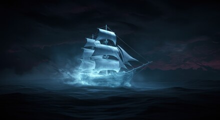 Ghost ship at night