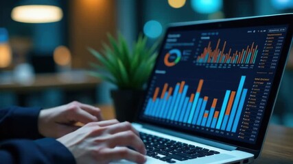 A person working on a laptop, with a focused expression