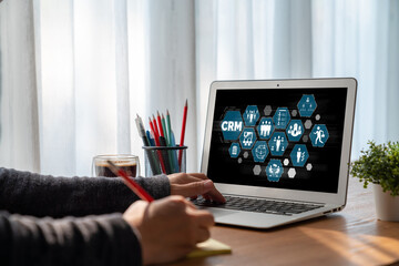 Customer relationship management system on modish computer for CRM business and enterprise