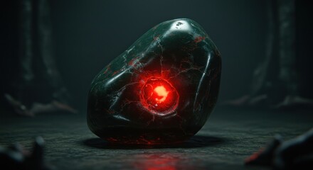 Glowing stone in dark forest