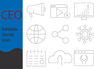 CEO & Business Strategy Editable Vector Icon Set