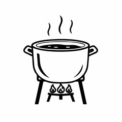 Cooking Pot on a Stove with Steam for Culinary Blogs, Recipe Websites, Cooking Class Materials, Kitchenware Education, and Food Preparation Guides  
