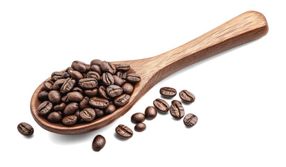 Obraz premium wooden spoon with coffee beans on a transparent background