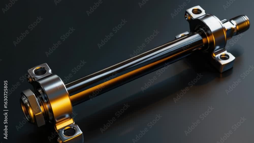 Poster a close-up view of a metallic object on a table, suitable for use in product photography or as a des