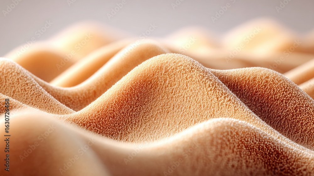 Poster an abstract image showcasing undulating, textured surfaces with warm, inviting tones and a soft appe