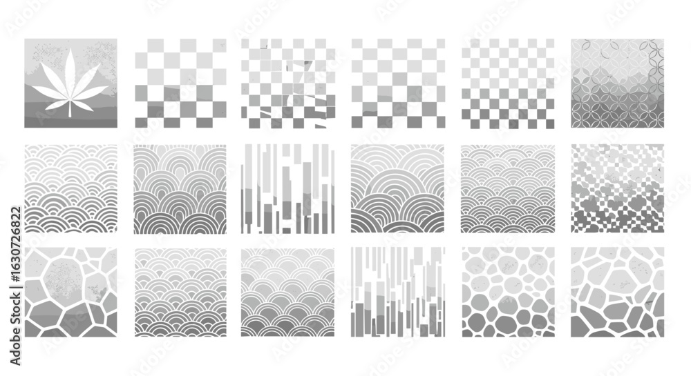 Poster assortment of seamless patterns in varying styles and neutral grayscale
