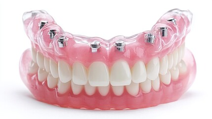 Dental implants on a teeth model showing a detailed view for dental care and restoration.