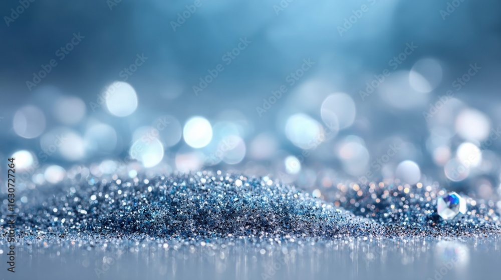 Poster captivating abstract glitter background with soft bokeh lights in shades of blue.