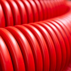 Close-up of coiled, red plastic tubes