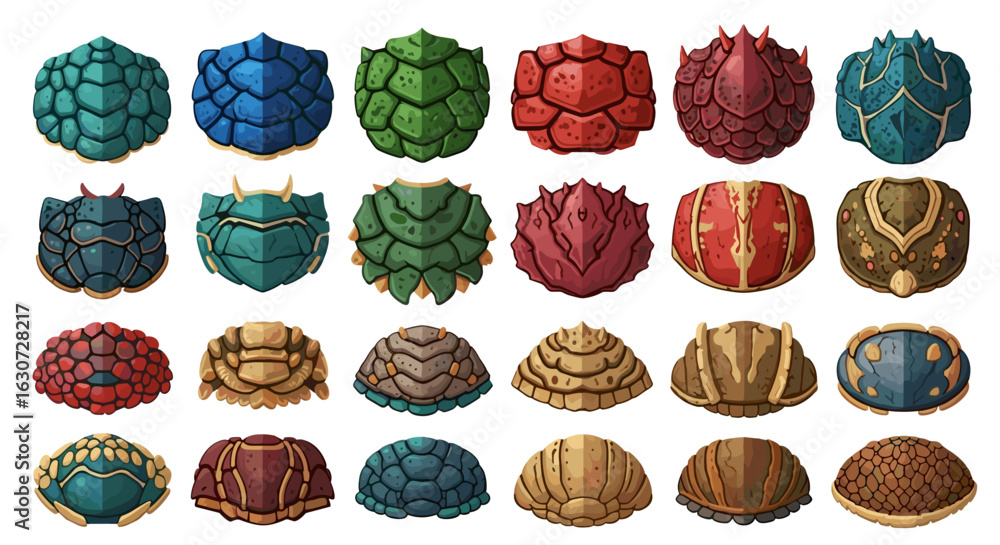 Aufkleber varied turtle shell designs in rows: a spectrum of patterns