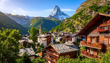 Alpine village nestled in valley