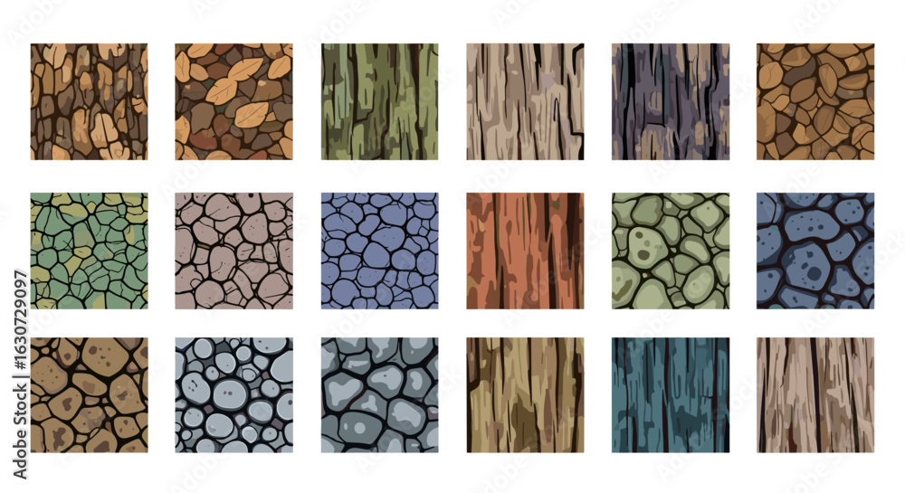 Poster Array of seamless game textures featuring diverse materials and patterns.