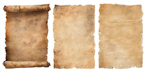 Vintage Paper Set: Isolated Parchment Sheets on White
