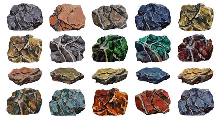 Assortment of Colorful Rock Pieces Isolated on White Background
