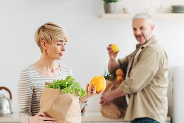Cooking dinner for family and shopping groceries for home, healthy lifestyle and delivery food....