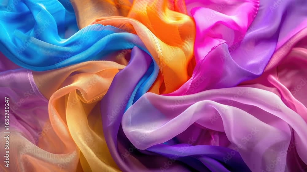Poster a detailed shot of vibrant textile material with intricate patterns and colors