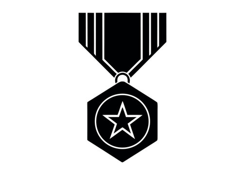 Hexagonal military medal with star and ribbon silhouette
