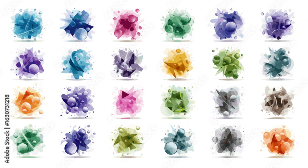 Aufkleber watercolor abstract design: twenty four round vector blobs in various hues