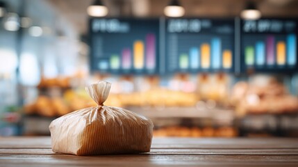 Packaged item centered in focus with blurred dashboard metrics behind showing voluntary reduction in sodium and saturated fat levels across a national food reformulation program.