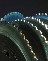 Close-up of multiple circular saw blades