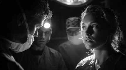 A surgical team in the operating room, focused and determined.