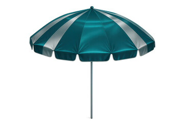 Obraz premium Striped beach umbrella casting shade against clean background, offering summer relaxation and travel design element
