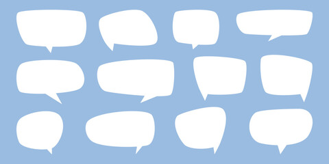 Chatting or message box set in various shapes. Flat Speech Bubble frame collection. White Talk cartoon Balloon isolated on blue. Chat icons. dialogue boxes. Pop art style