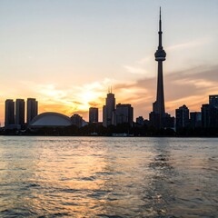 Fototapeta premium City skyline at sunset over water