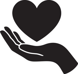 Hand Holding Heart Icon Symbolizing Care, Support, and Compassion with Generosity