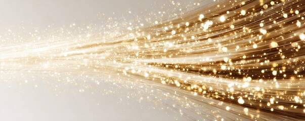 Abstract gold glitter stream on a light gray background