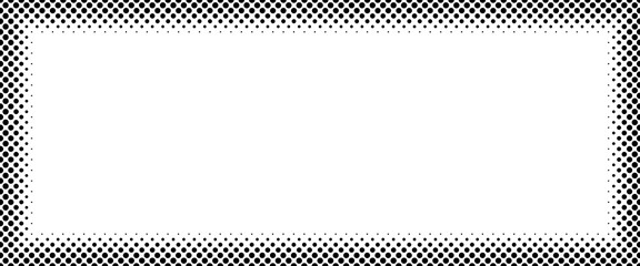 Edge frame. Halftone fade comic border. Pop art dot. Screentone fading pattern. Faded corner texture. Black fades line isolated on white background. Gradation gradient design. Vector illustration