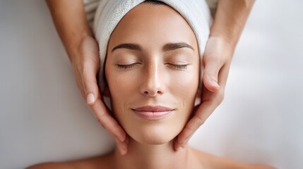 A woman enjoying a relaxing facial massage at a spa, promoting skin health and beauty.
