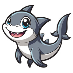Cute cartoon shark with big blue eyes and wide smile illustration vector