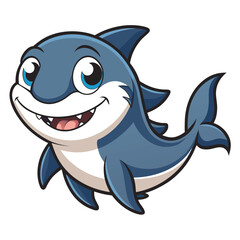Cute cartoon shark with big eyes and wide smile animal marine life