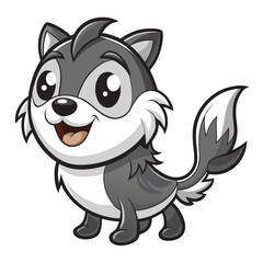 Cute cartoon wolf cub with big eyes and fluffy tail vector illustration