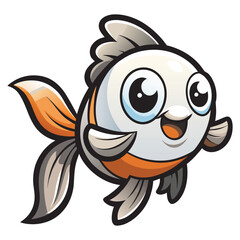 Happy cartoon goldfish swimming with big eyes illustration