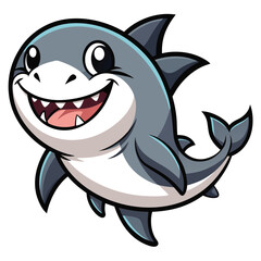 Happy cartoon shark swimming underwater with big smile illustration vector