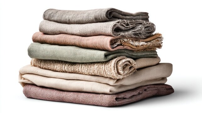 Stack of folded fabrics in various muted tones
