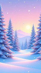 Obraz premium Tranquil snowy landscape with pink sky and frosty trees in soft pastel tones. Peaceful winter illustration. Generative AI.