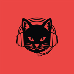 Cat With Headset Simplicity Icon Modern Design Template Logo