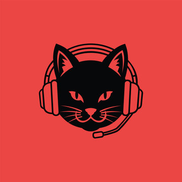 Cat With Headset Simplicity Icon Modern Design Template Logo