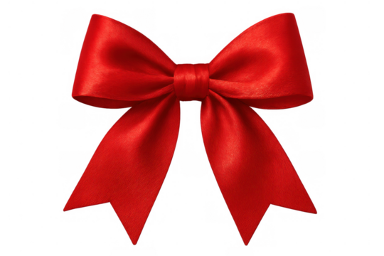 Beautiful red silk ribbon bow isolated on a clear background, ideal for adding a touch of elegance to gifts or decorations