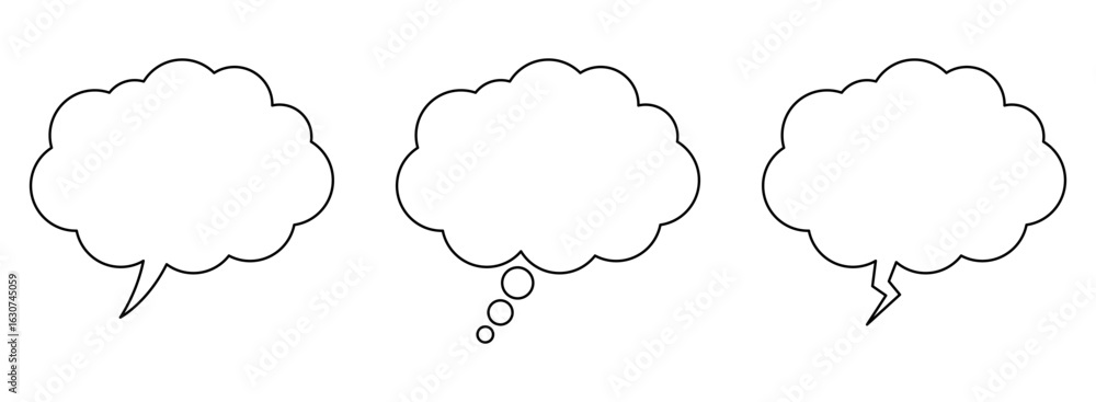 Poster speech bubble or think bubble, empty communication cloud in line style. editable stroke. thought clo