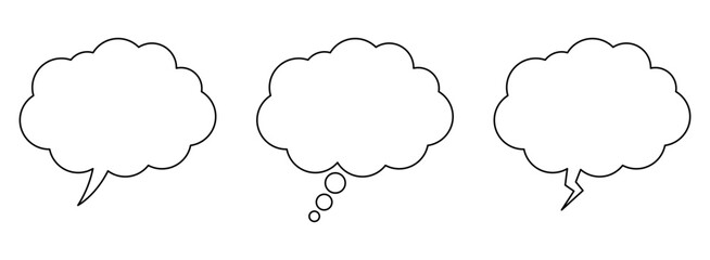 Speech bubble or think bubble, empty communication cloud in line style. Editable stroke. Thought cloud.