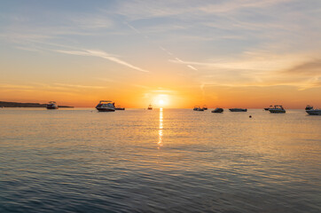 Fototapeta premium Sunrise over the sea. Panoramic seascape.