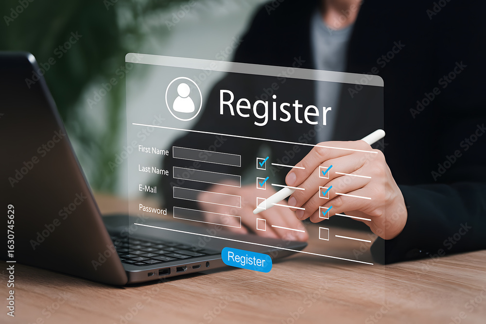 Poster online registration form displayed on laptop screen for digital access and web user entry