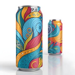 Fototapeta premium Colorful artistic beverage cans with psychedelic patterns