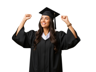 Happy Female Graduate Celebrating Achievement in Cap and Gown
