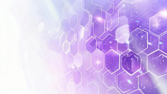 A unique geometric pattern featuring multiple hexagons in different sizes and orientations against a purple and white background